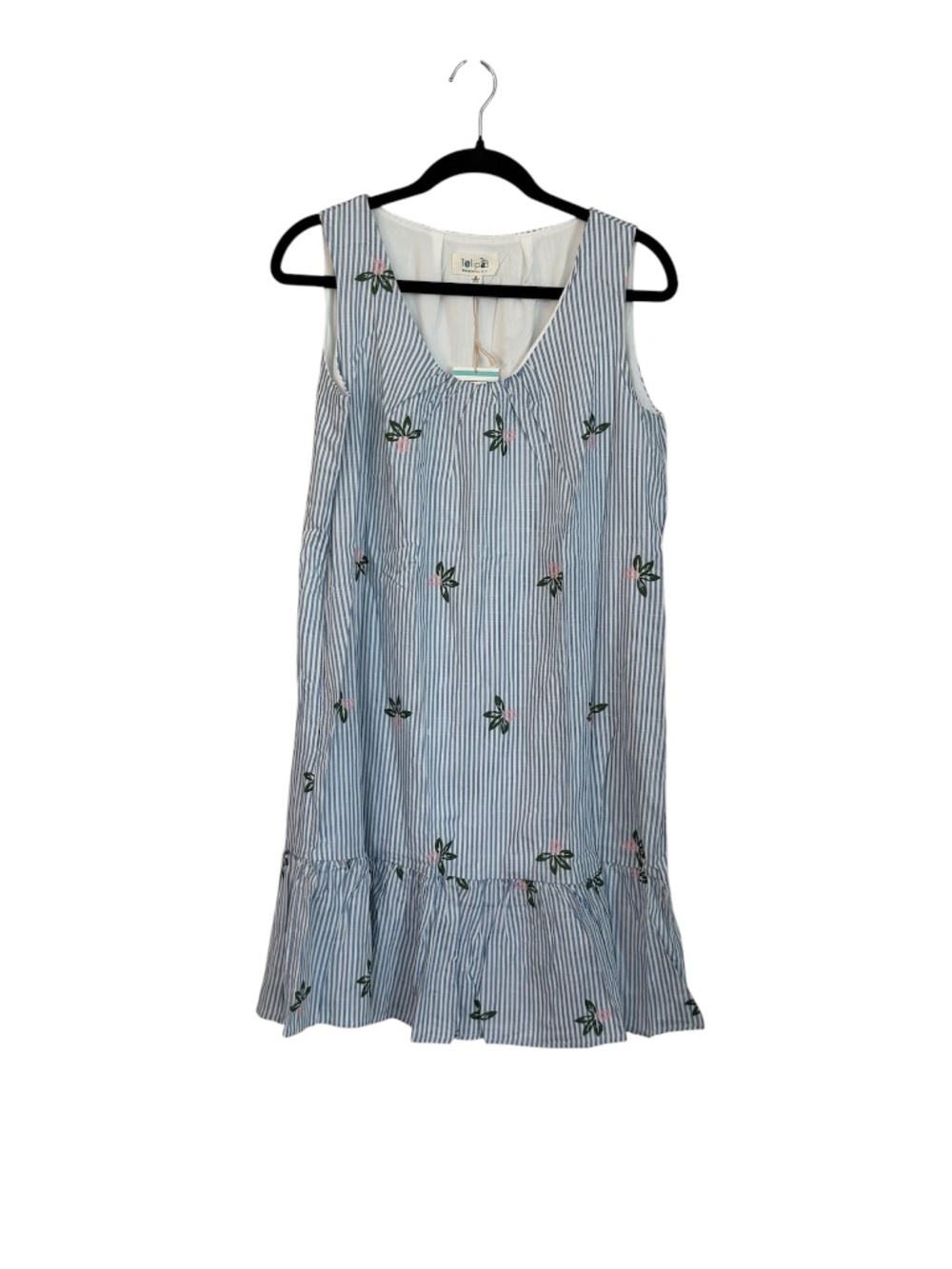 Tulip B. Women’s Sleeveless Blue & White Striped Floral Cotton Dress Sz M NWT